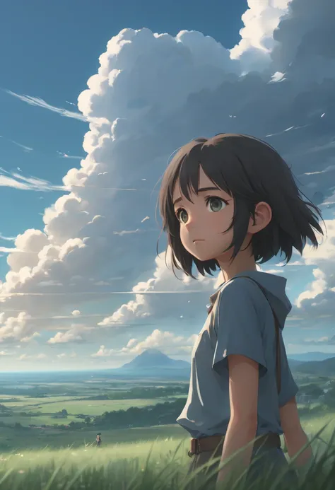 portrait of cute girl,cloudy sky background lush landscape illustration concept art anime key visual trending pixiv fanbox by wlop and greg rutkowski and makoto shinkai and studio ghibli, intricate, (best quality, masterpiece, Representative work, official...