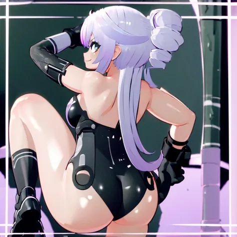 (Best quality, High resolution, Masterpiece, extremely detailed: 1.5), happy and smug black sister from behind