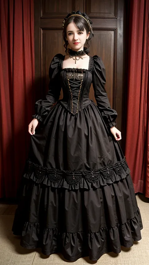 woman wearing dress and boots , baroque dress, in detailed steampunk dress, an elegant gothic princess, victorian gothic lolita ...