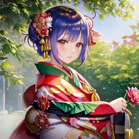 anime girl in kimono outfit holding a hat and a flower, beautiful anime portrait, palace ， a girl in hanfu, artwork in the style of guweiz, beautiful character painting, in a kimono, beautiful anime girl, in kimono, anime style portrait, guweiz, beautiful ...