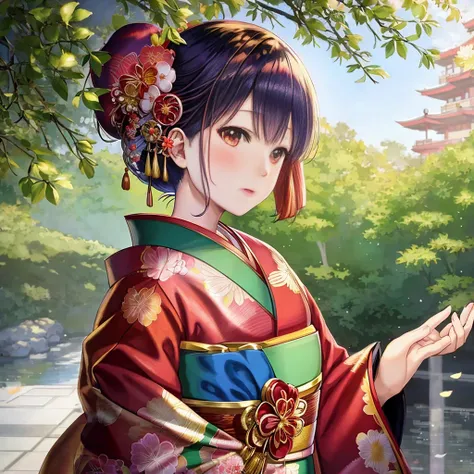 anime girl in kimono outfit holding a hat and a flower, beautiful anime portrait, palace ， a girl in hanfu, artwork in the style of guweiz, beautiful character painting, in a kimono, beautiful anime girl, in kimono, anime style portrait, guweiz, beautiful ...