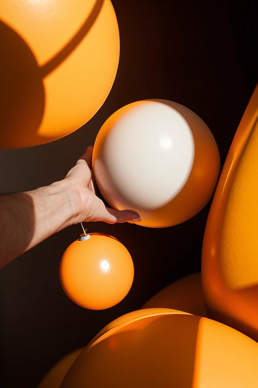 Close-up of orange room，There are gray balls and orange walls inside, The art of math inspired by Herbert Bayer, Trending on Polycount, The art of math, floating spheres and shapes, Vray tracking, virtual ray tracing, Ray tracing on, Ultra-realistic ray tr...