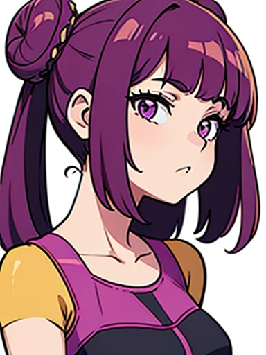 Diane (seven deadly sins), pale purple hair, twintails, purple eye, cone hair bun, double bun, crossed bangs, purple eyes brown hair diana short hair two ponytails long hair