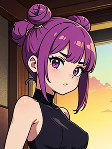 Diane (seven deadly sins), pale purple hair, twintails, purple eye, cone hair bun, double bun, crossed bangs, purple eyes brown hair diana short hair two ponytails long hair