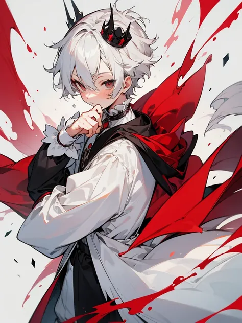 High resolution Shota Red rose Nobility One boy White hair Red and black eyes Double teeth White suit Gothic Lolita Slim Cute Toddler Boy High resolution High resolution Cute pose Moving Shorts Clothes like a prince Cloak Red and white Crown Masterpiece Ps...