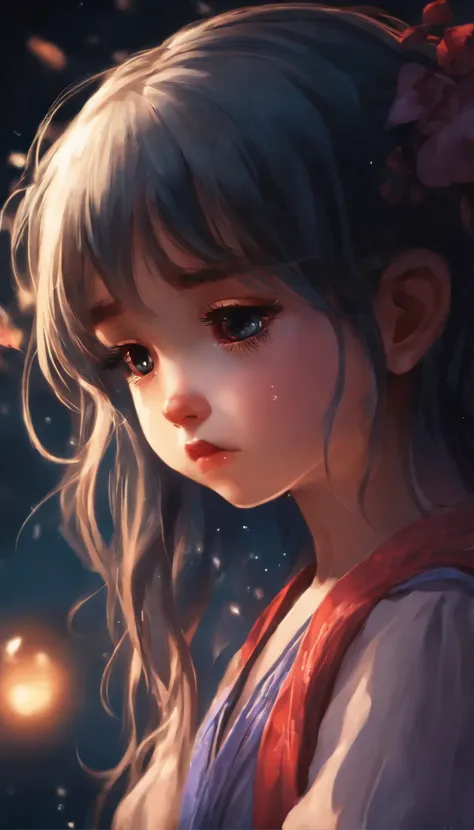 Little anime girl crying hard