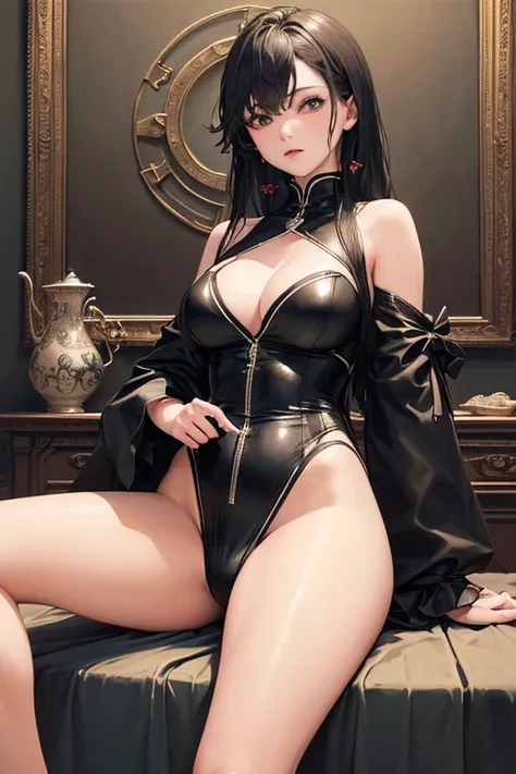 (((Masterpiece, Top Quality, Best Quality, Official Art, Beautiful and Aesthetic: 1.3))), (1 Girl: 1.5), (Front)))), Very Detailed, Sexy, Supreme Detailed, ()))), (Fury)))), Black Hair, (Shiny Skin), (Many Colors: 1.1), ((Big)))), Large breasts, Light areo...