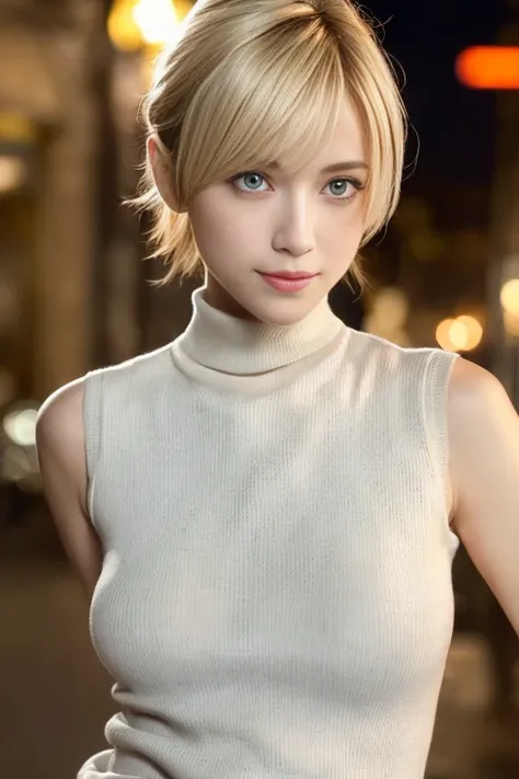 1 girl,(Wearing a sleeveless turtleneck sweater:1.4),(RAW photo, highest quality), (realistic, photo-realistic:1.4), masterpiece, very delicate and beautiful, very detailed, 2k wallpaper, wonderful, finely, very detailed CG unity 8k wallpaper, super detail...