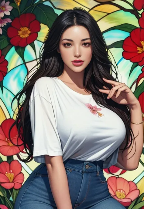 style ::2.0 comix illustration style,tatoon style , comic book style ,ashley alexiss argentina  ,beautiful woman with long  hair ultra detailed, (beautiful and clear background:1.2),, fantastic paintings ,graffit style,  flowers, olhos altamente detalhados...