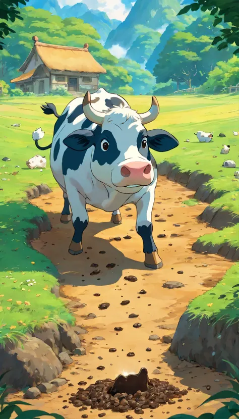 bird under cows poop on the ground