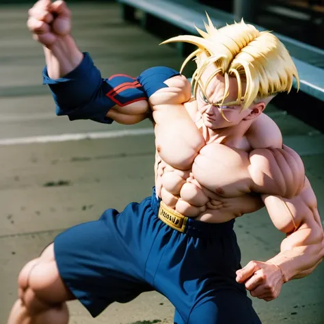 (Eine detaillierte Zeichnung von Trunks, bodybuilding gym.), shirtless, barefoot, fighting, stronger than any other, dominante Fight