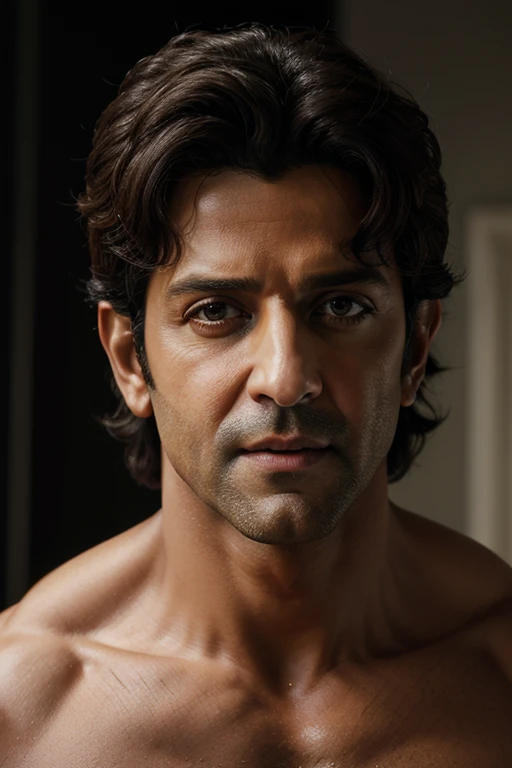 ((Top Quality, 8k, Masterpiece: 1.3)), 1 Man, Chiseled Indian Actor: Hrithik Roshan: 1.3, Colossal: 1.2, Realistic CG Face Replacement, Cinematic Lighting, High Definition, Hyper Realistic Texture, Replacing the original face with Hrithik Roshans realistic...