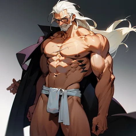 Rayleigh is an elderly man of relatively tall height with a very muscular build and tan skin. Two of his most distinguishing traits are his round glasses and facial hair, which is arranged embattled across his lower jaw. He also has a scar over his right e...