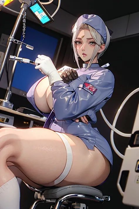 ,nurse uniform,hospital, latex nurse suit,nurses,busty,elbow gloves,labcoat,whitehair woman,white eyes , gigantic ,medical instruments,asian nurse,two nurses,speculum,examination room,oversize , ,big ass ,strap on, lay on table ,legs spreaded,giving birth,...