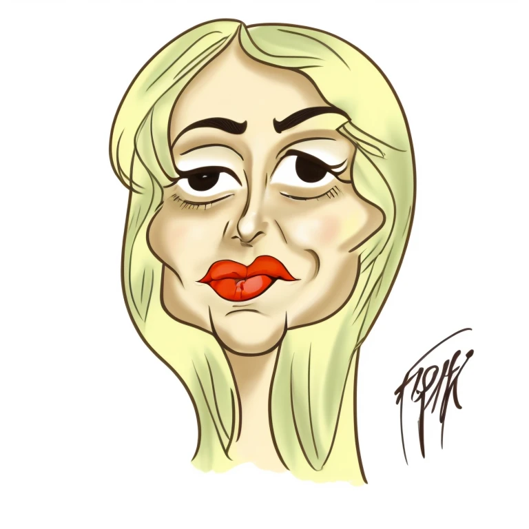 cartoon of a woman with a red lip and a yellow wig, caricature style, digital sketch, portrait of lady gaga, cartoon portrait, digital drawing, cartoon digital painting, digitally draw on wacom tablet, drawn with photoshop, digital art cartoon, charicature...