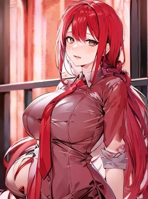 anime girl with red hair and glasses posing for a picture, seductive anime girl, Makima, rias gremory, with a large breasts, (sfw) safe for work, biomechanical oppai, smooth anime cg art, asuka suit under clothes!, badass anime 8 k, rings asuka iwakura sta...