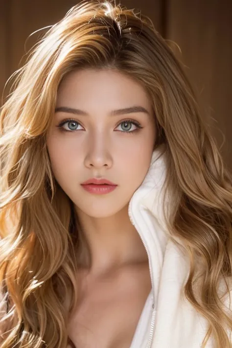 (masterpiece), science fiction, landscapes, (( a 16-year-old woman, blonde, wavy hair)), blue eyes,(high fade: 1.3), (golden eyes, makeup), curly hair, dark theme, soft tones, muted colors, high contrast, (natural skin texture, hyperrealism, 