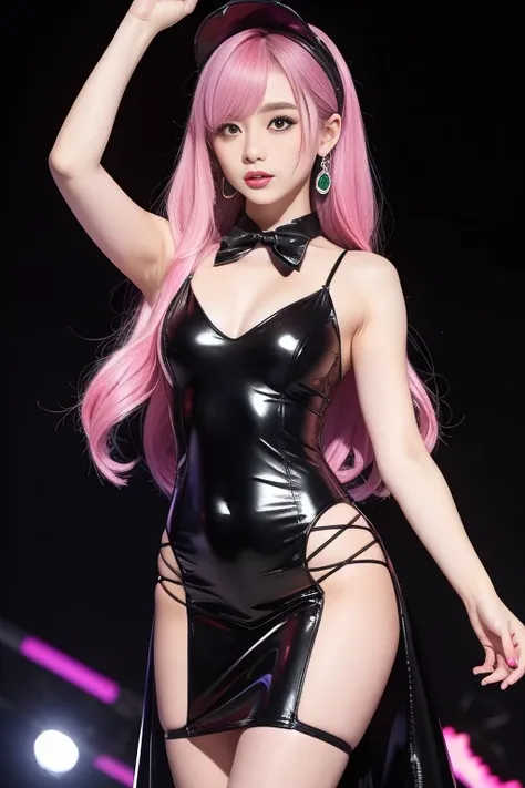 female idol、full body Esbian、sheer latex dress、Colorful hair、