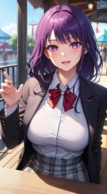 ((masterpiece, highest quality, High resolution, UHD, perfect pixel, Depth of bounds written, 4K, rtx, HDR))), 1 girl, single, alone, beautiful anime girl, beautiful art style, anime character, ((long hair, bangs, purplehair)), (purple eyes:1.4, round eyes...