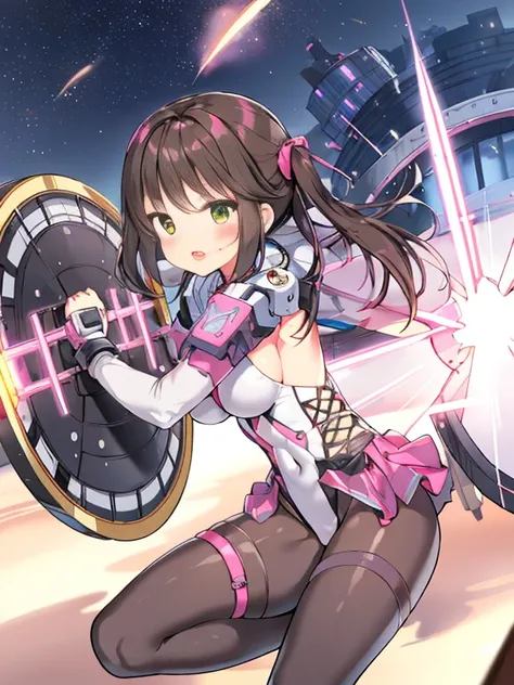 Extreme detail,masterpiece,futuristic city,girl with (energy shield):1.3,tight-fitting bodysuit,protecting herself from danger,using shield in battle,futuristic buildings,flying cars,shield growing brighter,repelling invader