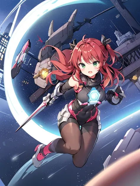 Extreme detail,masterpiece,futuristic city,girl with (energy shield):1.3,tight-fitting bodysuit,protecting herself from danger,using shield in battle,futuristic buildings,flying cars,shield growing brighter,repelling invader