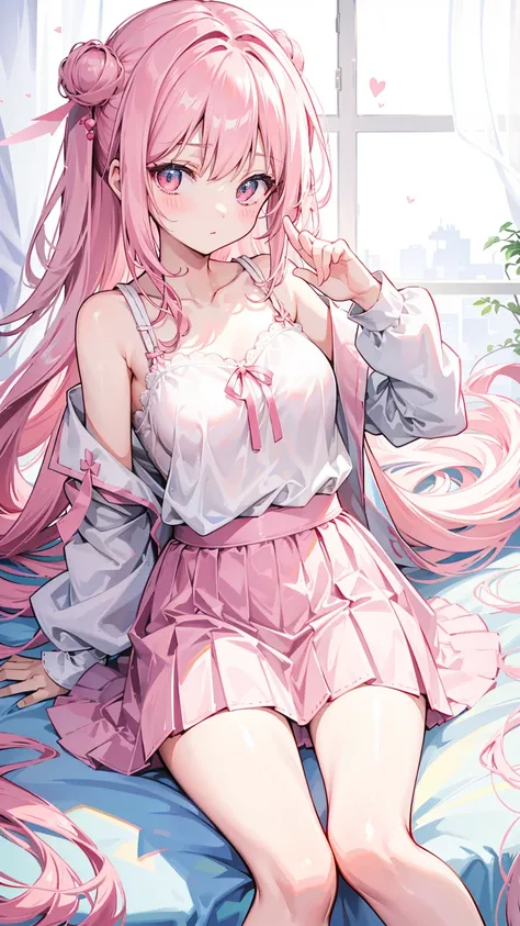 Long hair that looks good in pale pink and white，White and pink clothes，She&#39;s a cute and cute girl，Soft Girl，Looks very light and gentle、izakaya、a little drunk、Beg for a kiss、Fluttering clothes、light blue underwear、E cup breasts、chest to chest、sexual d...