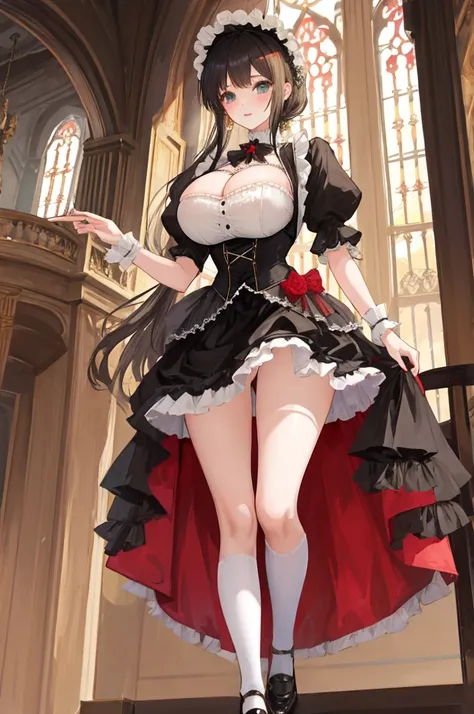 A woman with big ，Young princess，victorian style，full of，short skirt，no_panties,