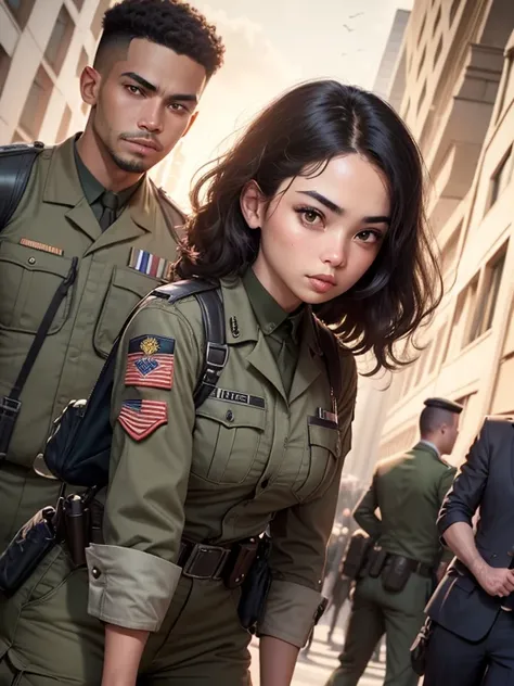 civilian defense service, racially ambiguous partners, safety, war, end of days, success, liberty, hero, pride, joy, bravery, courage, high esteem, love