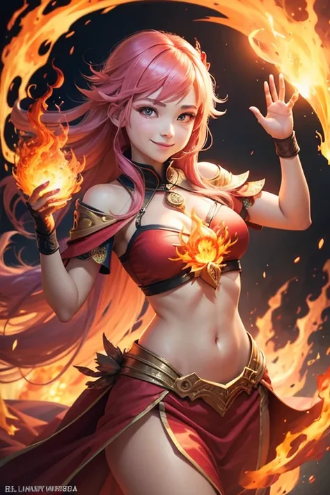 Elemental　female　smile　Fire Spirit　Wearing flames