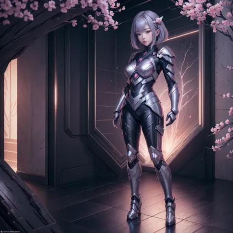 (((full body photo)))
3girl, beautiful japanese young woman, wearing ninja armor, thick symmetrical features, very short hair, background is cherry blossoms, silver aura, red lips, octane render, leds