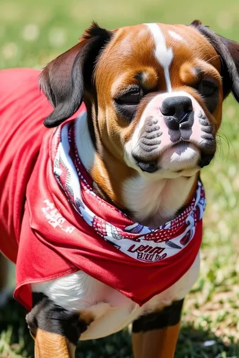 
 (((( cachorro dálmata ))) com bandana vermelha em volta do pescoço em uma grama
 florida, boca aberta com a língua para fora, 