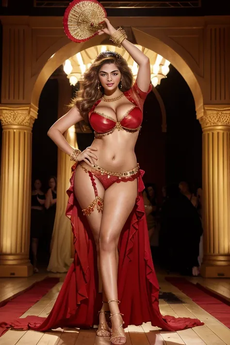 masterpiece, high resolution, best quality, beautiful art, 1 woman, solo, Kate Upton, big breasted, cleavage, wearing a Mata Hari outfit, skimpy and alluring arabian dancer outfit, belly dancer, full body, sexy legs and thighs, posing seductively, exposing...