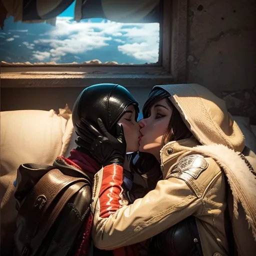 Kissing, hood, couple