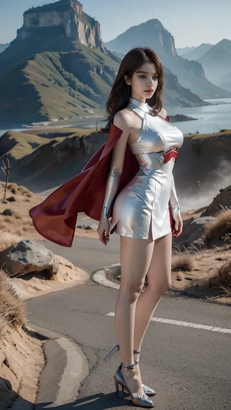 Woman in red silver dress, ((stand)), ((Fight monsters)), beautiful armor, very detailed, red white armor girl, exquisite jewelry, (best quality, 10, Masterpiece :1.3), (realistic, ภาพrealistic: 1.37), (1 girl), (Beautiful women between the ages of 18-20),...