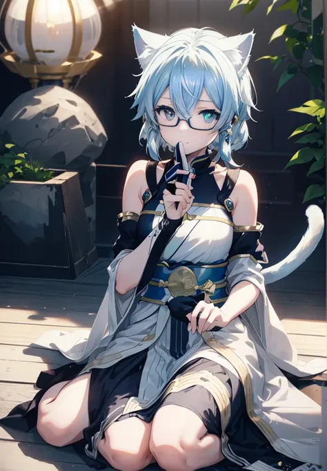 chinon　sao_a, sinon, smile, (high praise, attractive, fascinating, exciting,kurobuchi glasses, cat ear,one thin cat tail,nice, i...