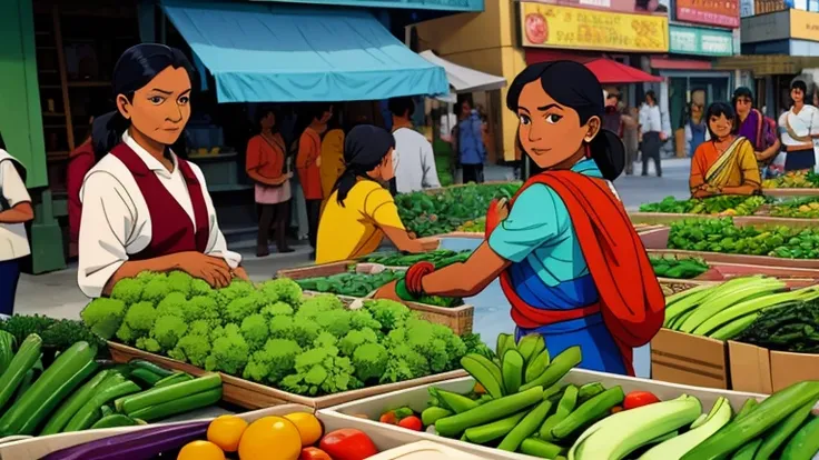 hundreds of Indians buying vegetables in a long & large street vegetable martket