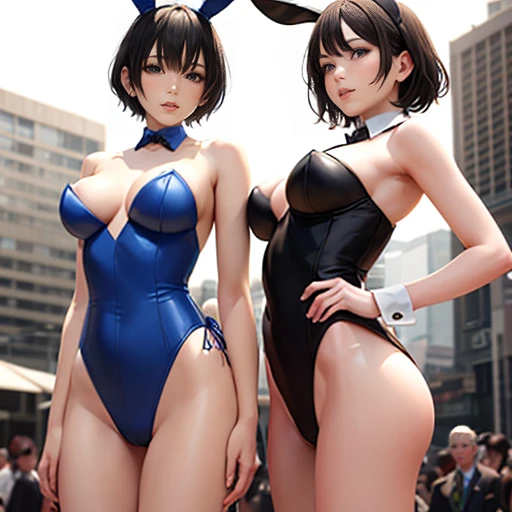 masterpiece, best quality, ultra detailed, beautiful face, beautiful skin, photorealistic, (professional lighting:1.4), breast press each other, (2girls:1.5), light smile, (((on the left is small breasts girl with (very:1.5) short black hair))), (((a littl...