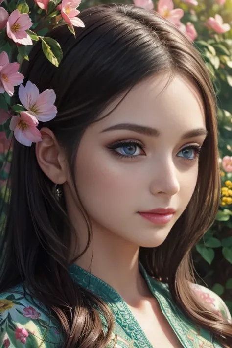 beautiful detailed eyes, beautiful detailed lips, extremely detailed eyes and face, long eyelashes, garden scenery, vibrant colors, natural lighting, oil painting, ultra-detailed, realistic.