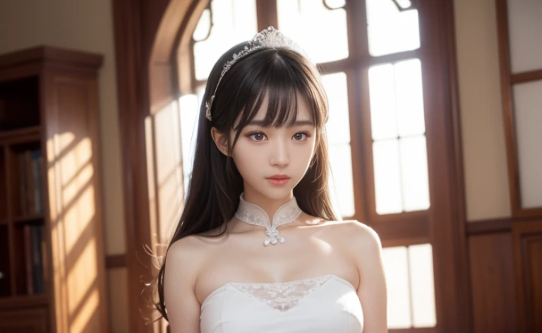 best quality, 8k, Chinese skirt，Lace top white，Casual skirt, Highly detailed facial and skin textures, delicate eyes, Just one person，Chinese girl，The costumes are detailed and complete，slim body，Natural expressions，Soft light and shadow，The proportions of...