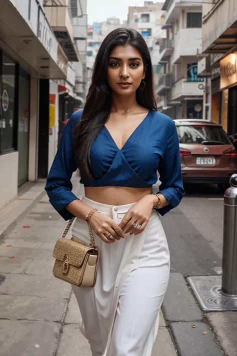 Generate a visually stunning, highly detailed, and photorealistic image featuring a modern Indian influencer. The influencer should embody contemporary Indian fashion, lifestyle, and trends. 