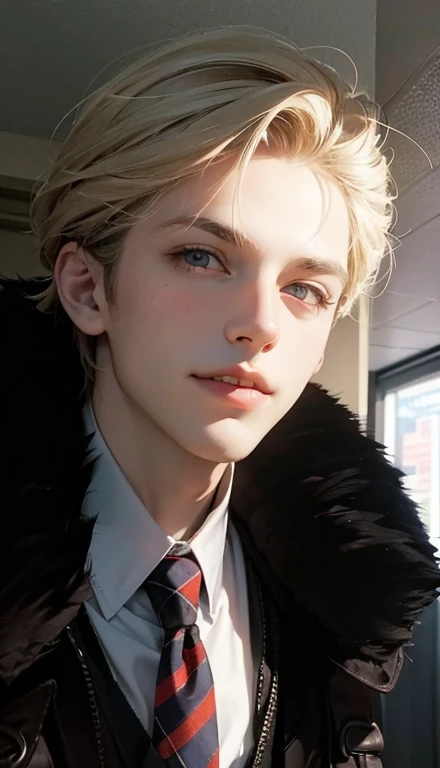 (master piece), (super realistic), 1boy, blonde hair, blue eyes, smile, handsome