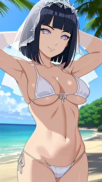 (WALLPAPER, masterpiece, 4k, anime style:1.9, ( detailed beach background, cowboy shot, looking at viewer, big breasts, big , open mouth, high color saturation, bold lines, bold drawing lines, (strong arms, flat belly, groin), detailed bold arm lines), (st...