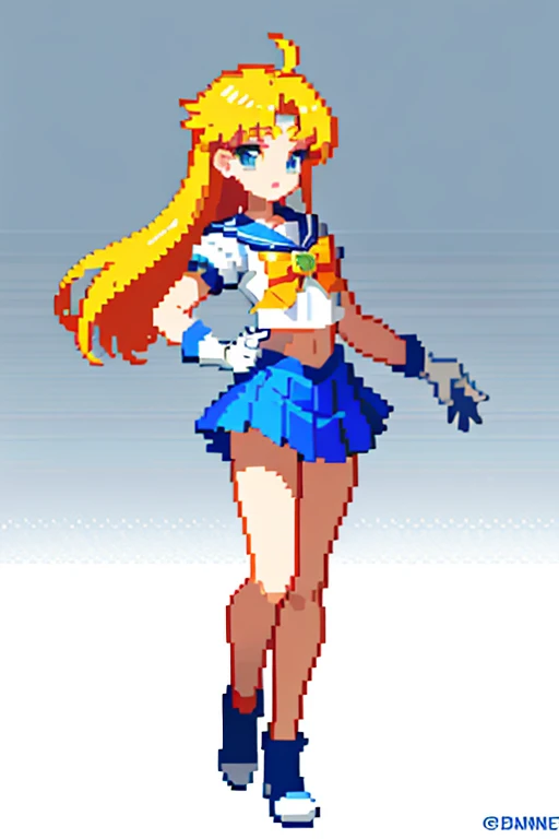 (masterpiece, highest quality, highest quality), pixel, pixel art, 1 girl, whole body、sailor moon、white gloves、holding a ball in your hand、mini skirt、take a pose、6headed body、