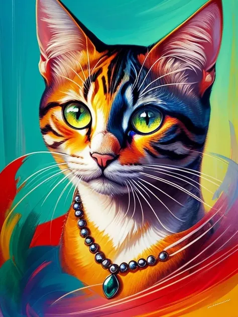 Create an original abstract digital painting that explores the union of the human face with feline elegance, incorporating elements and characteristics of both into a unique work of art.

Comece desenhando um rosto humano de forma geral, with its basic con...