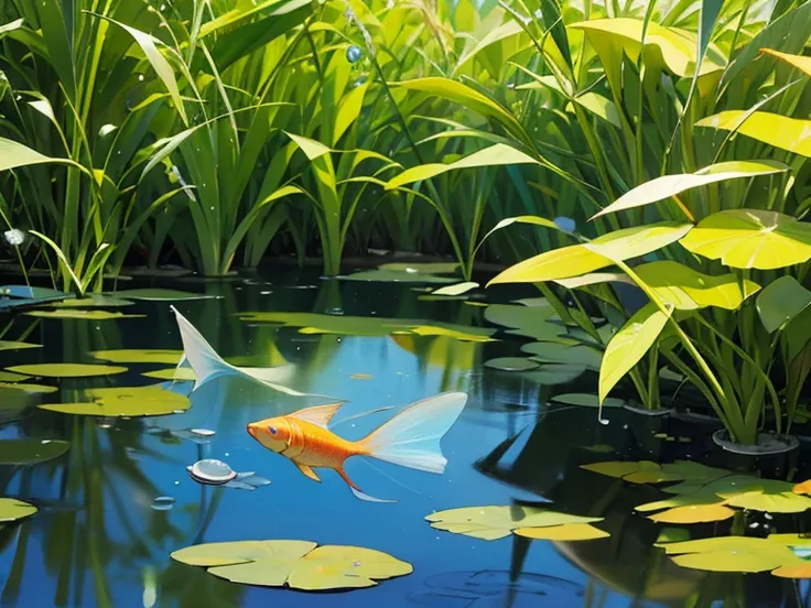 Small fish spitting bubbles in the pond