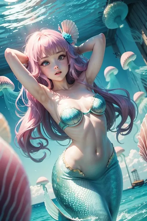 Mermaid girl attacked by giant jellyfish