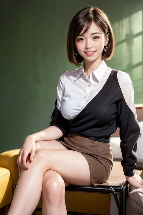 ((full body)),((full pose picture)) Masterpiece: 1.3), (8K, Photorealistic, RAW Photography, Best Quality: 1.4), Japan Girls, Standard Body Shape: 1.3, (light brown straight bob Hairstyle: 1.4),  Ultra Detail Face, Eyes of Detail, Double Eyelids, slim legs...