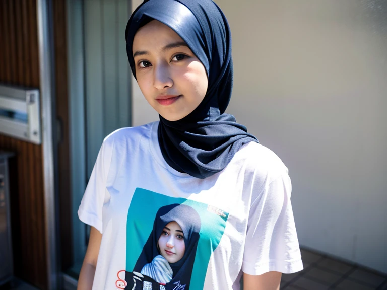 women hijab wearing t-shirt color blue she is lovely look