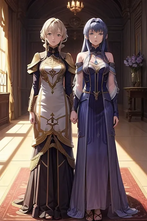 Animation scene of two girls standing in the red carpet room, last exile anime, last exile, Screenshots from animated movies, 2 d CG, anime scene, anime movie scene, in animated movies, anime film still, Violet Evergarden, kinematics, anime screenshot, Mus...