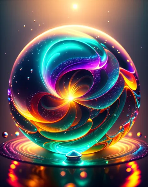 Alberto Severo art, Agregar muchos efectos de gotas y salpicaduras multicolores) ,Arafed image of a glowing orb with water splashing from it, esfera brillante, Render de octanaje colorido, Bola de cristal, globo de plasma, bola de cristal, Cinema 4D render...